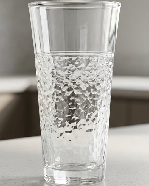 Plvnd Flared Hammered Highball Glass 15 oz Clear - Lifestyle view