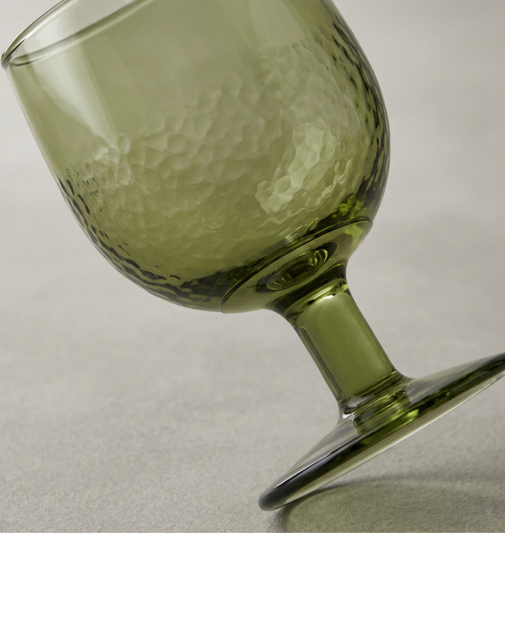 Plvnd Short-Stem Hammered Water Goblet 13 oz Moss Green - Detail view