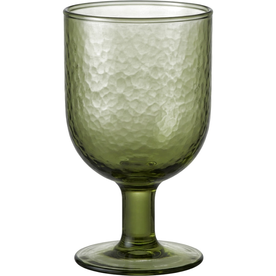 Plvnd Short-Stem Hammered Water Goblet 13 oz Moss Green
